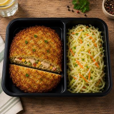 Kuřecí směs v bramboráku, zelný salát, 350g celá porce