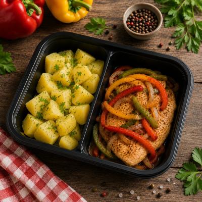 Kuřecí plátek na barevném pepři, vařený brambor (česká klasika jako od maminky), 350g celá porce/ 100g maso