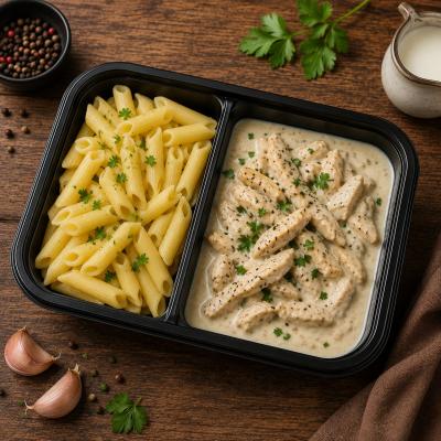 Krůtí nudličky ve smetanové omáčce, těstoviny, 350g celá porce