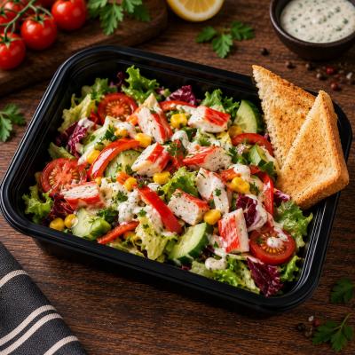 Sezónní salát s krabími tyčinkami, toast (fitness, bezlepkové),  350g celá porce