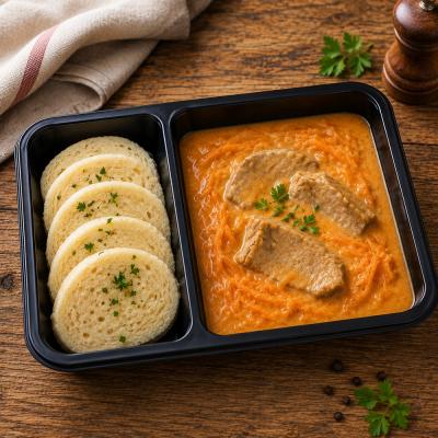 Vepřové maso v mrkvi, houskový knedlík (česká klasika jako od maminky), 350g celá porce/ 100g maso