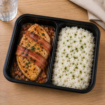 Kuřecí plátek na slanině, dušená rýže (bezlepkové, fitness) 350g celá porce/ 100g maso
