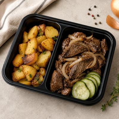 Vepřová játra na cibulce, opečené brambory, okurka (tradiční domácí jídlo), 350g celá porce/ 100g maso