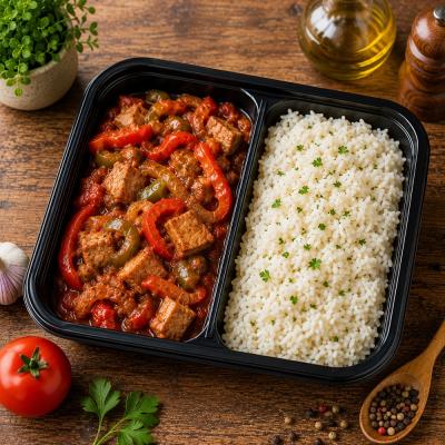 Srbská vepřová směs, dušená rýže, 350g celá porce/ 100g maso