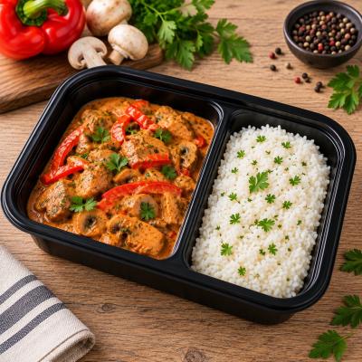 Vepřový přírodní plátek na slanině, opečené brambory, 350g celá porce/ 100g maso