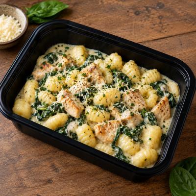 Gnocchi s kuřecím masem a listovým špenátem ve smetanové omáčce, 350g celá porce