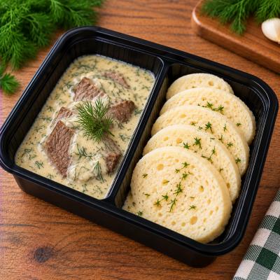 Koprová omáčka, hovězí maso, houskový knedlík (česká klasika jako od maminky), 350g celá porce