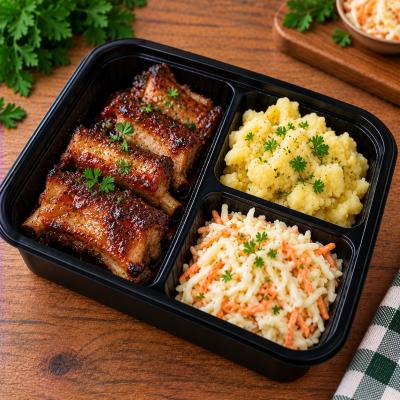 Pečená vepřová žebra, šťouchané brambory, coleslaw, 350g celá porce/ 100g maso