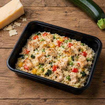Letní zeleninové rizoto s kuřecím masem a parmazánem, 350g celá porce, 120,- Kč