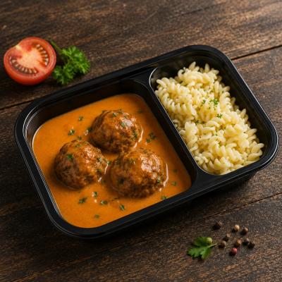 Masové koule v rajské omáčce, těstoviny (česká klasika jako od maminky), 350g celá porce/ 100g maso, 120,- Kč
