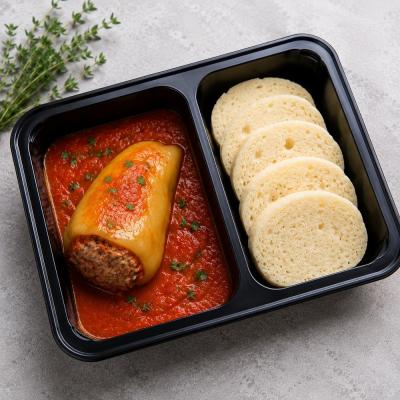 Plněná paprika v rajčatové omáčce, houskový knedlík, 350g celá porce, 100g maso, 120,- Kč